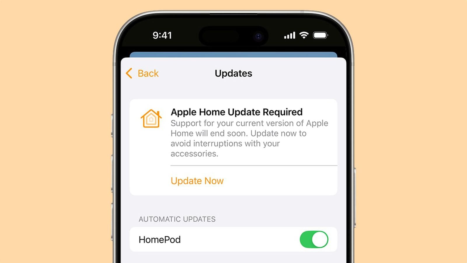 Apple recuerda a los usuarios el requisito de actualización pendiente de la aplicación Home