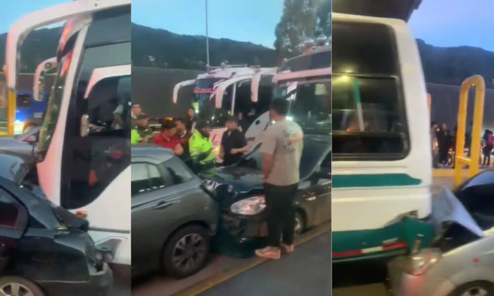 En video: choque múltiple en el peaje Andes de la Autopista Norte de Bogotá involucró dos buses y tres carros