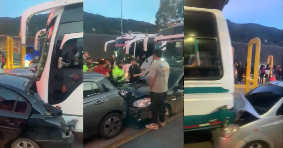 En video: choque múltiple en el peaje Andes de la Autopista Norte de Bogotá involucró dos buses y tres carros