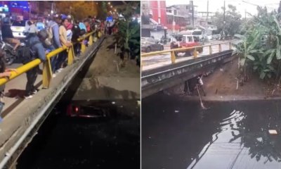 un carro cayó a un canal de aguas residuales en Cuatro Esquinas, en Cali, tras estrellarse con una moto y la creciente se lo llevó