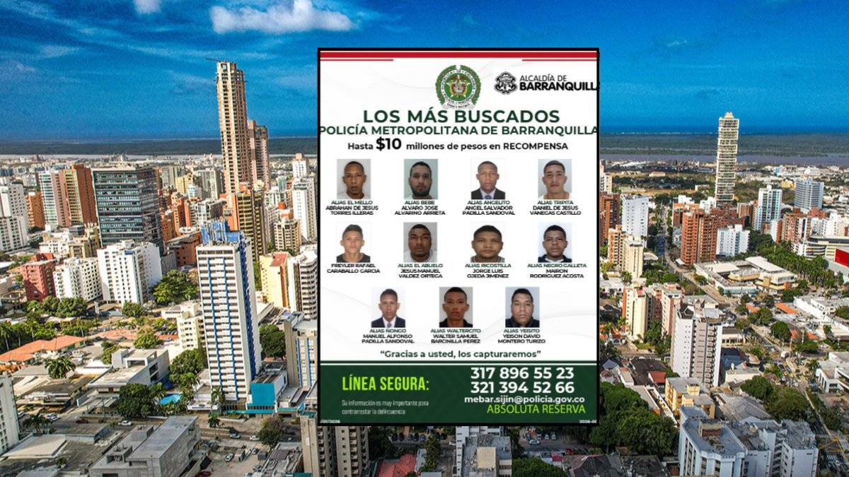 La Policía Metropolitana presenta el cartel de los más buscados en Barranquilla y ofrece recompensa de hasta $10 millones