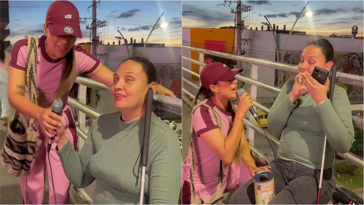 Karen Lizarazo descubrió a una mujer con limitación visual en un puente peatonal de Floridablanca, juntas cantaron un clásico del vallenato: se viralizó