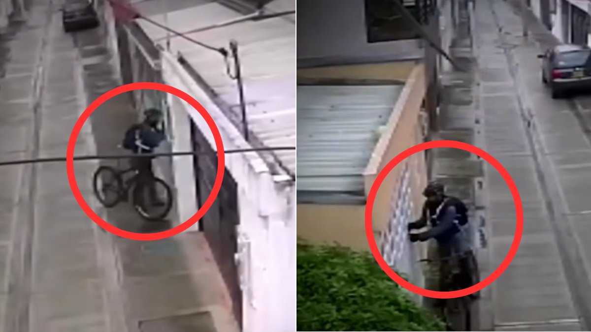 hombre en bicicleta intenta abrir puertas constantemente