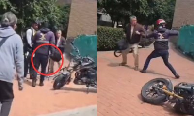 En video quedó registrado el momento en que motociclista golpeó a un adulto mayor tras reclamo por invadir el paso peatonal en el norte de Bogotá.