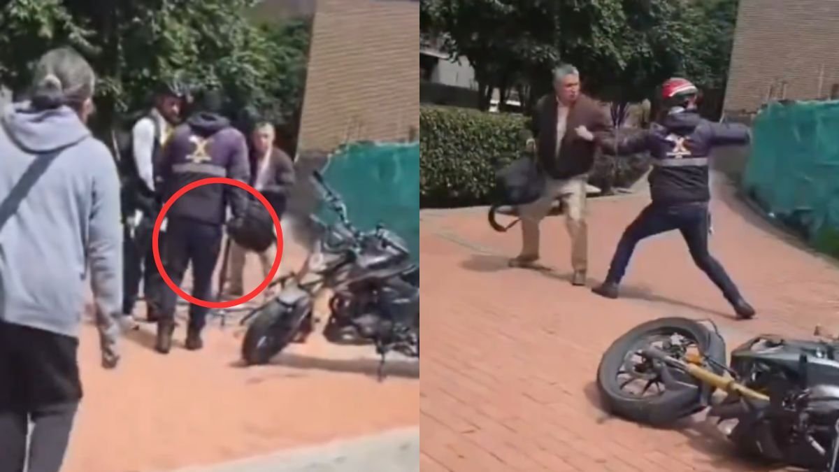 En video quedó registrado el momento en que motociclista golpeó a un adulto mayor tras reclamo por invadir el paso peatonal en el norte de Bogotá.