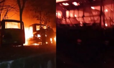 grave emergencia con autobuses de Metrolínea en portal de Girón, incendio consumió cerca de 14 automotores, hay videos de la conflagración
