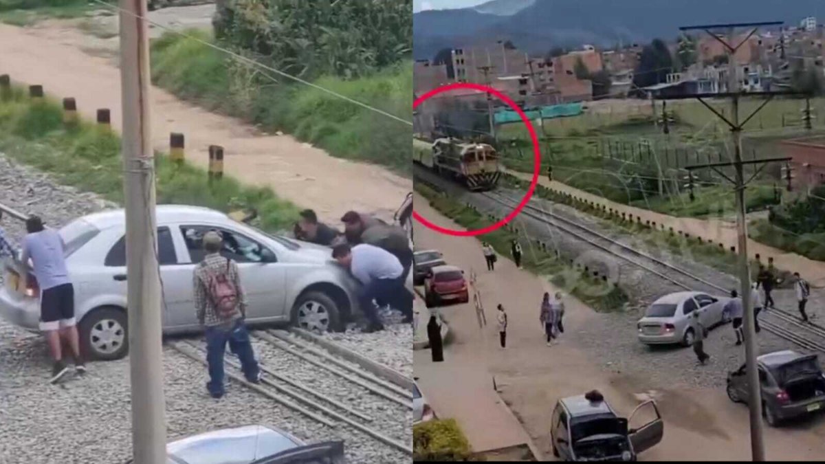 Ciudadanos se unieron para sacar un carro de las vías del tren y evitar una nueva tragedia en Duitama, Boyacá.