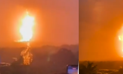 videos muestran una gran columna de fuego