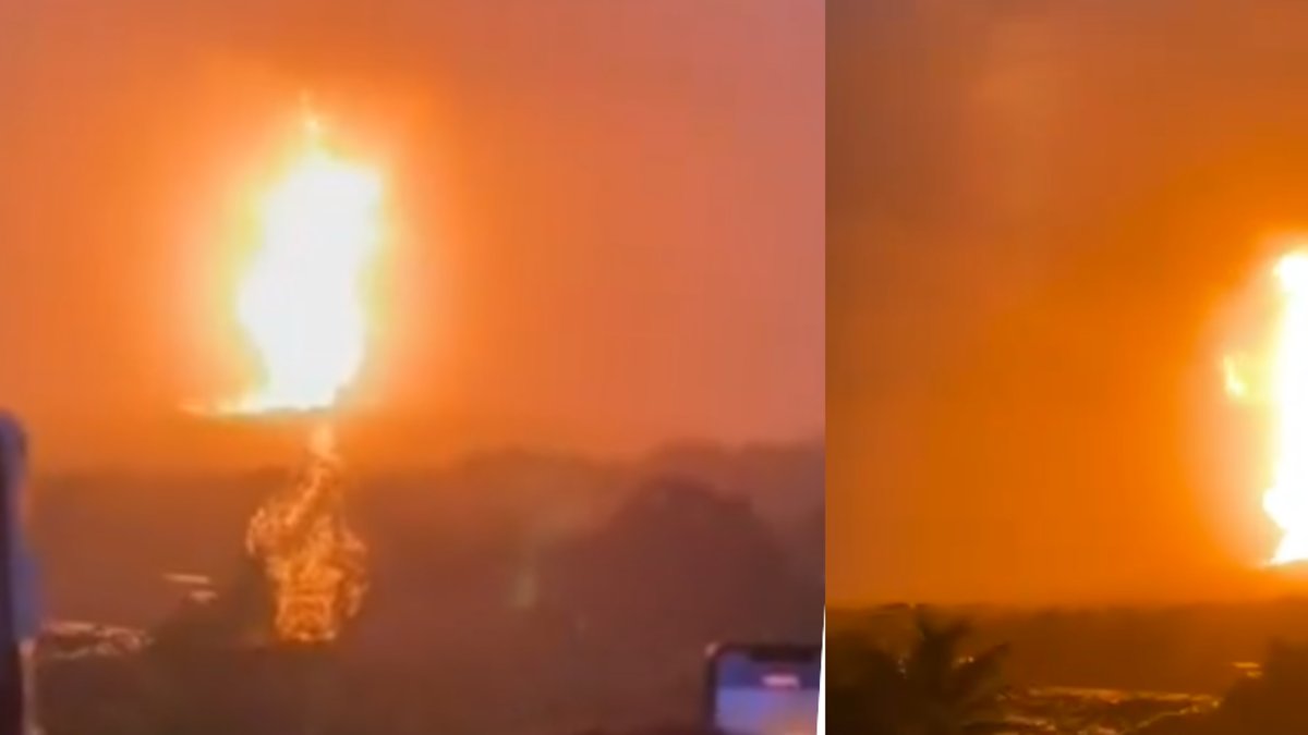 videos muestran una gran columna de fuego