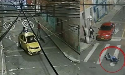 el hombre se sujetó del vehículo para evitar ser arrollado