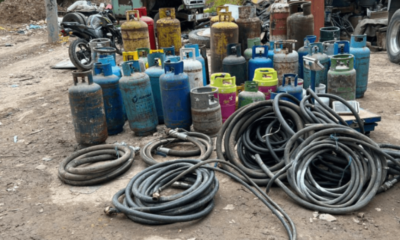 incautan 61 cilindros, tanque y equipos para traslado clandestino en parqueadero