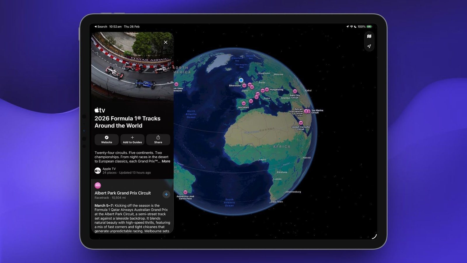 Apple Maps lanza la guía de pistas de F1 antes de la temporada 2026
