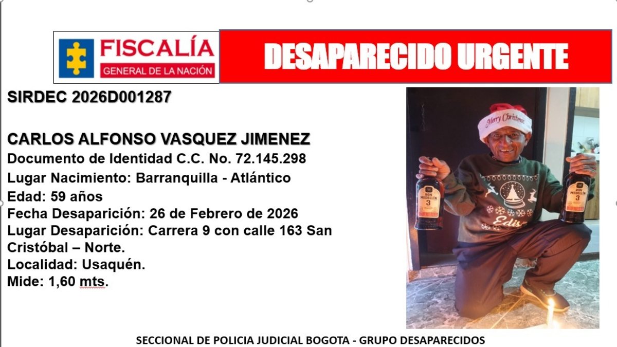 Carlos Alfonso Vásquez fue visto por última vez en el norte de Bogotá