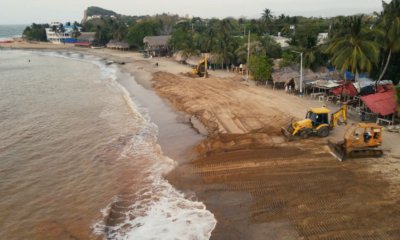 el mar se aleja y vuelve a aparecer una amplia franja de arena; los turistas comienzan a regresar