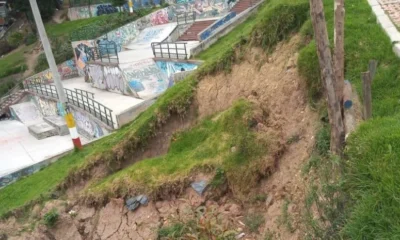 deslizamiento de tierra — Deslizamiento de tierra amenaza parque infantil en barrio Los Alpes de Bogotá