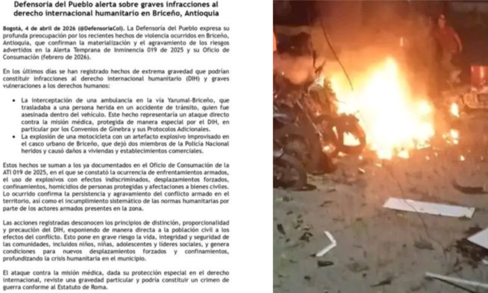 asesinato en ambulancia — Asesinato en ambulancia en Antioquia: Defensoría rechaza ataque a misión médica