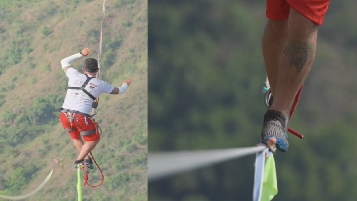 Récord Molano Chicamocha — Colombiano Diego Molano Impone Récord Mundial de Slackline en el Chicamocha
