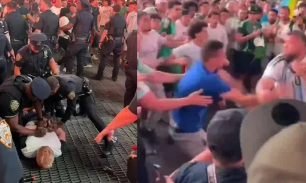 pelea hinchas Mundial 2026 — Fans de Argentina y Argelia protagonizan enfrentamiento en Times Square