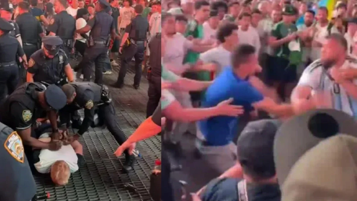 pelea hinchas Mundial 2026 — Fans de Argentina y Argelia protagonizan enfrentamiento en Times Square