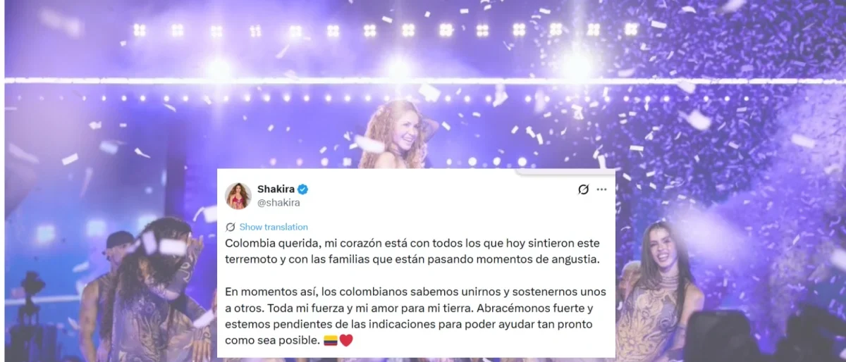 Reacción Shakira sismo — Shakira expresa solidaridad tras fuerte sismo de 7.4 en Colombia